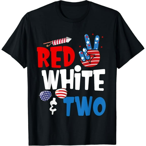 Red White and Two Birthday 4th of July American 2nd Birthday T-Shirt