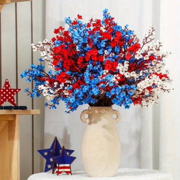 Red WhiteandBlue Decorations, Blue Silk Flowers, 18inStems, Artificial Flower Bouquet, Patriotic Decorations, 4ThofJuly Decorations, BlueandWhite Decor, 15 Stems, 1 Pc