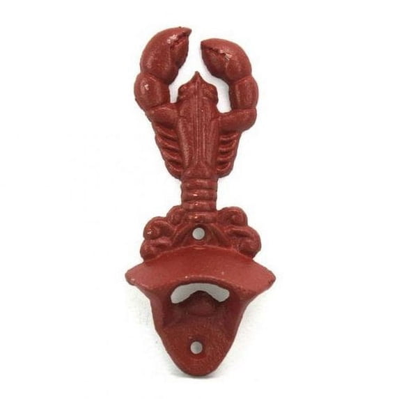 Red Whitewashed Cast Iron Wall Mounted Lobster Bottle Opener 6 in