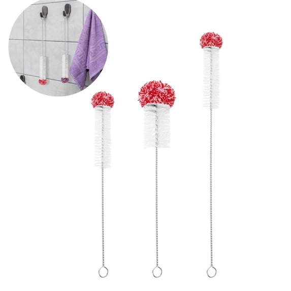 Red+Whtie Long Handle Cleaning Brush,Bendable Hummingbird Feeder Cleaning brushes,for Washing Narrow Neck Beer Wine Bottle Thermos Vases (Set of 3)