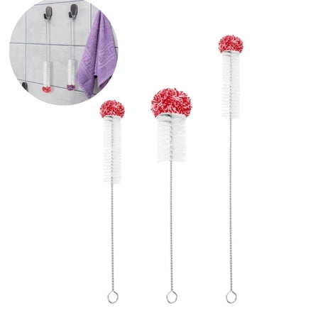 Red+Whtie Long Handle Cleaning Brush,Bendable Hummingbird Feeder Cleaning brushes,for Washing Narrow Neck Beer Wine Bottle Thermos Vases (Set of 3)