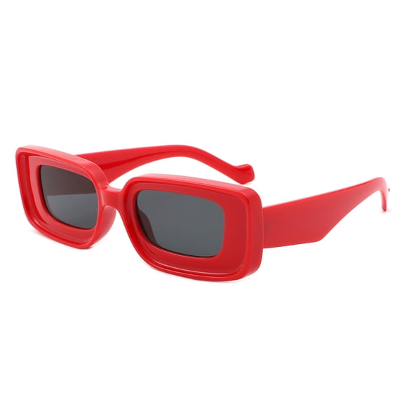 Red Wide Frame Square Sunglasses - Red Lens UV Protection Bold Summer Eyewear