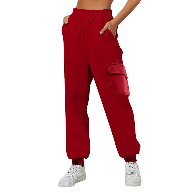 Red Wide Leg Pants for Womens Fashion Sweatpants Comfortable High Waisted  Jogging Pants With Pockets Casual Sweatpants Fall Outfits Womens Cargo Pants  Size XXXL 