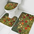 thumbnail image 1 of Red Wildflower Bathroom Rugs Set Spring Retro Flower Green Grass Oil Painting Style Non Slip Absorbent Soft Bath Mats 3 Piece Set with Bathroom Rug, U-Shaped Floor Mat, Toilet Seat Cover Small Size, 1 of 9