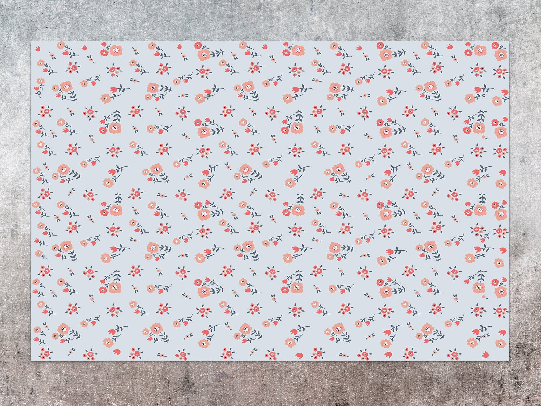 Red Wildflowers In The Countryside Mat, Gray Rug, Red Linoleum Rug, Flowers Floor Mat, Floor Mat