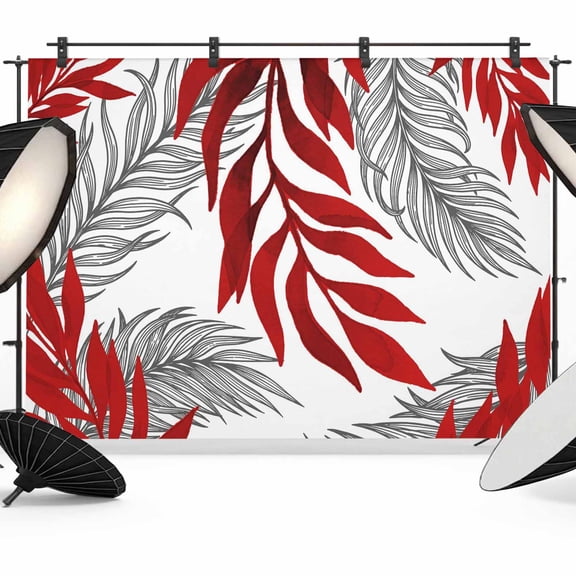 Red Willow Leaf Photography Backdrop 8x6FT, Abstract Art Leaves Botanical Lines Farmhouse Photo Backdrops, Background for Photography Studio Photo Studio Background, Back Drop for Photoshoot