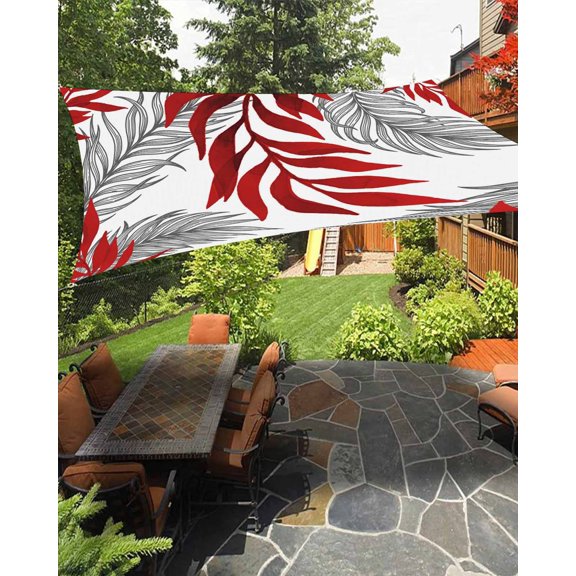 Red Willow Leaf Sun Shade Sail 6.5'X10' Abstract Art Leaves Botanical Lines Farmhouse UV Block Outdoor Sail Shades Breathable Waterproof Rectangular Sunshade for Patio Garden Pool Pergola Porch