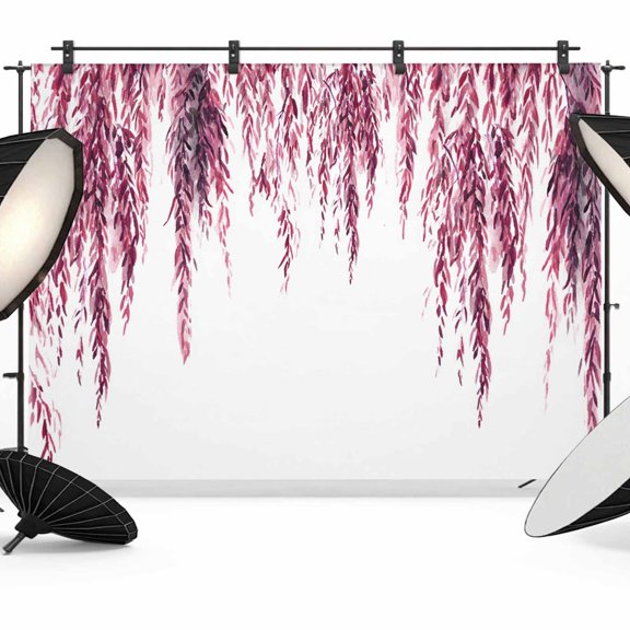 Red Willows Photography Backdrop 7x5FT, Watercolor Spring Falling Red Willows Leaf Plant Photo Backdrops, Background for Photography Studio Photo Studio Background, Back Drop for Photoshoot