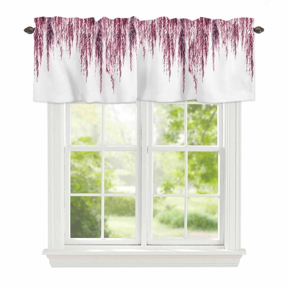 Red Willows Window Valance for Kitchen, Watercolor Spring Falling Red Willows Leaf Plant Rod Pocket Short Curtain for Small Windows, Light Filtering Decorative Valance, 42 x 18 Inch, 1 Panel