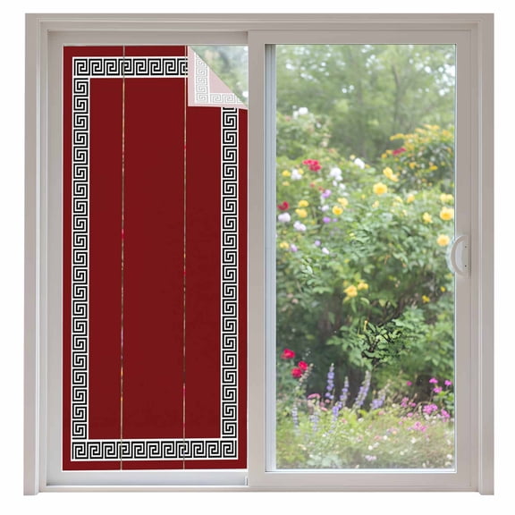 Red Window Privacy Film Greek Chinese Style Border Geometric Decorative Glass Window Film UV Blocking Static Cling Non-Adhesive Sticker Covering for Home Door 35.4x78.7 inches