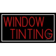 Red Window Tinting White Border LED Neon Sign 13 x 24 - inches, Clear Edge Cut Acrylic Backing, with Dimmer - Bright and Premium built indoor LED Neon Sign for automotive store, and mall.