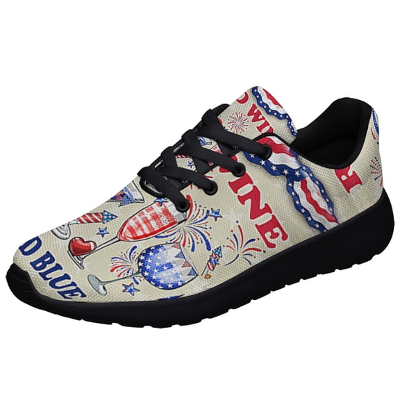 Red Wine And Blue 4th Of July Shoes Sneakers for Women Men Black Size 10.5