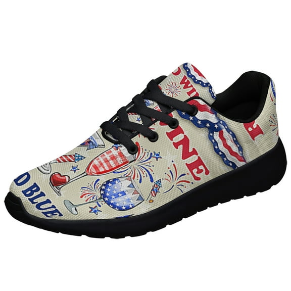 Red Wine And Blue 4th Of July Shoes Sneakers for Women Men Black Size 3.5