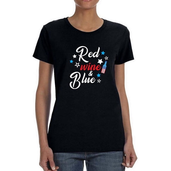 Red Wine And Blue Bottle Shaped T-Shirt Women -Smartprints Designs, Female Small