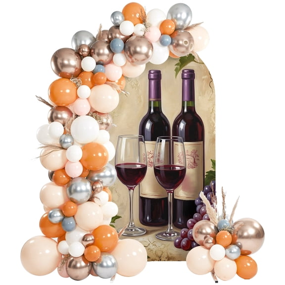 Red Wine Arch Backdrop Cover 6Ft, Wedding Arch Covers Stretchy Backdrop, Grapes Rustic Bottles Farmhouse Italian Manor Fitted 2 Sided Arched Photo Background for Birthday Party Decorations