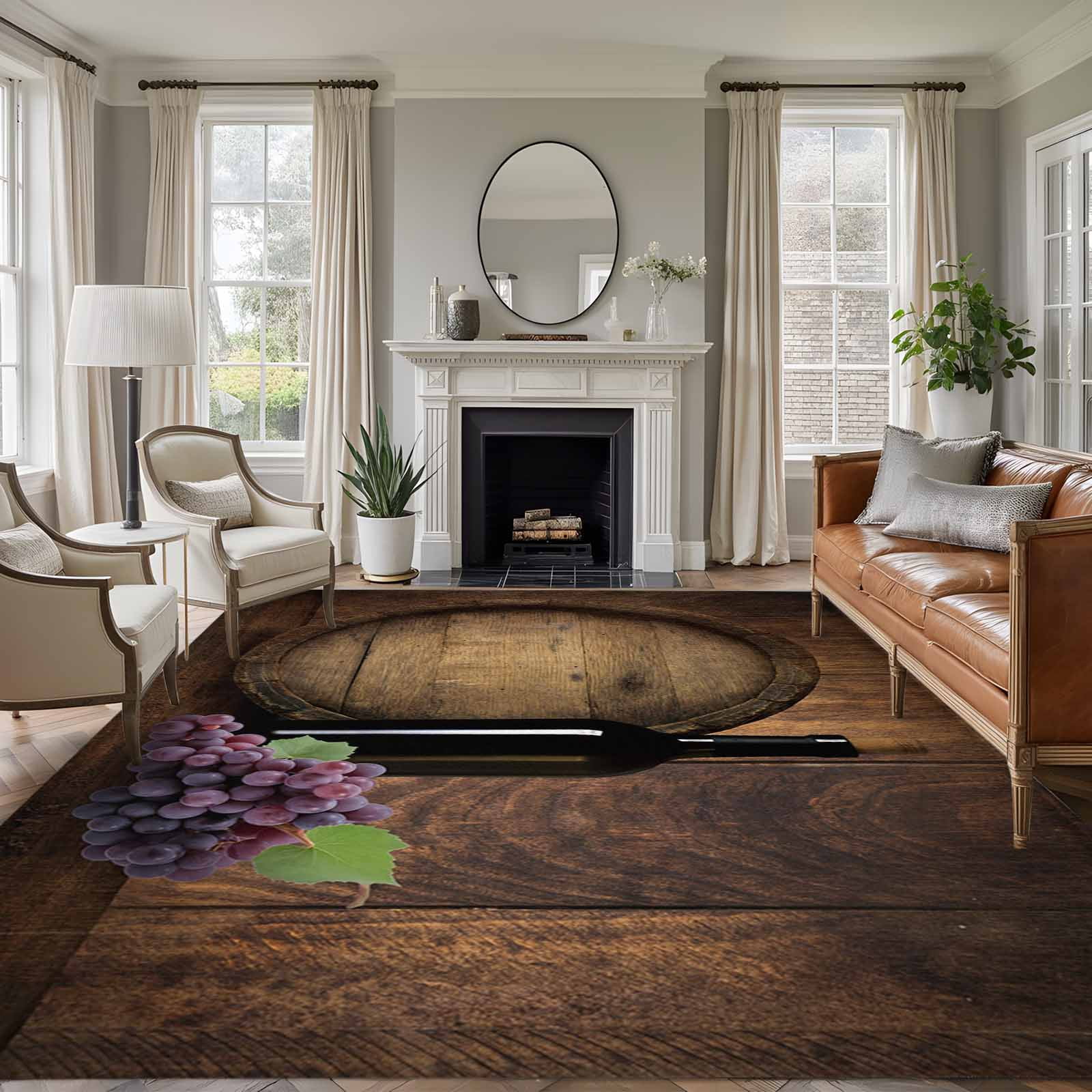 Red Wine Area Rugs 6'x9', Washable Small Throw Rugs for Kitchen Dining room, Grapes Farmhouse Wooden Grain Country Indoor Outdoor Rug Non-Slip Low Pile Carpet Runner Reversible Floor Mats