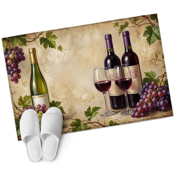 Red Wine Bathroom Rug Washable 2x3 Entryway Rug Non Slip Grapes Rustic Bottles Farmhouse Italian Manor Front Door Mat Low Pile Indoor Doormat Throw Floor Carpet for Kitchen Bedroom Entrance