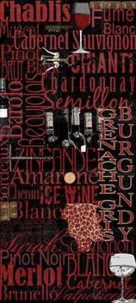 Red Wine - Black Canvas Art - Lisa Wolk (10 x 20)