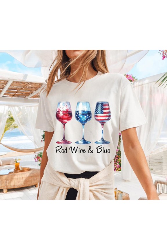Red Wine Blue 4th of July T-Shirt, Patriotic USA Tee TSHIRT All Size S-5XL
