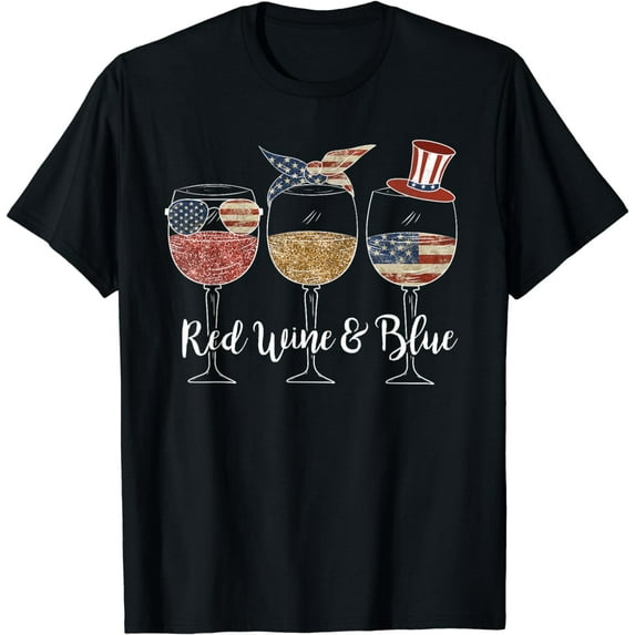 Red Wine & Blue Patriotic 4th Of July Red White Blue Glasses T-Shirt