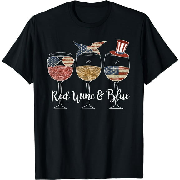 Red Wine & Blue Patriotic 4th Of July Red White Blue Glasses T-Shirt