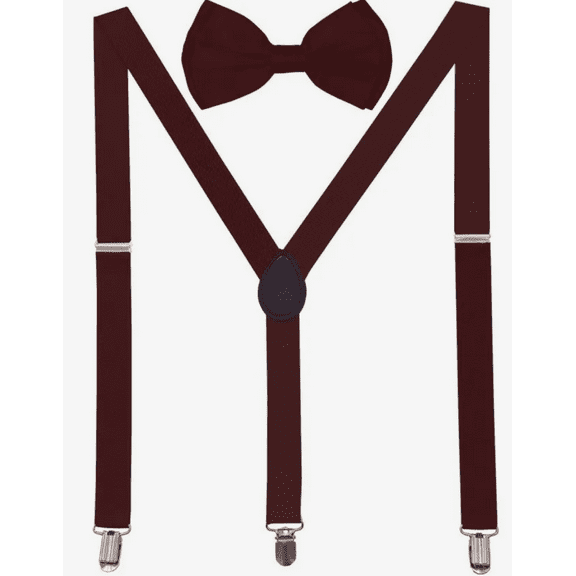 Red Wine Burgundy Suspenders and Bowtie Set for Wedding Prom Party Adult or Teens Adjustable Mens or Womens