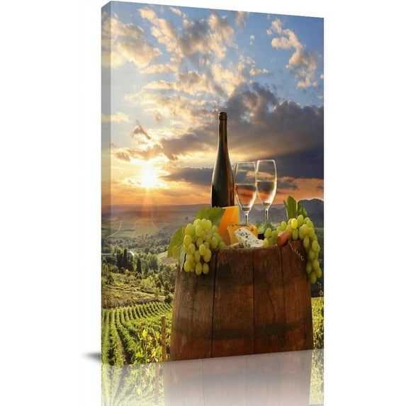Red Wine Cups Canvas Wall Art Decor for Kitchen Bathroom Italy Vineyard Abstract Picture Print Painting,Framed Artwork for Living Room,Bedroom,Office 12" Wx18 L