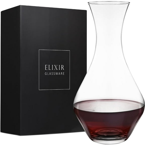 Red Wine Decanter - Hand Blown Crystal Wine Carafe - Glass Decanter Aerator for Cabernet, Pinot Noir, Bordeaux - Wine Accessories for Wedding, Christmas, Wine Tasting - Elixir Glassware - 50oz, Clear