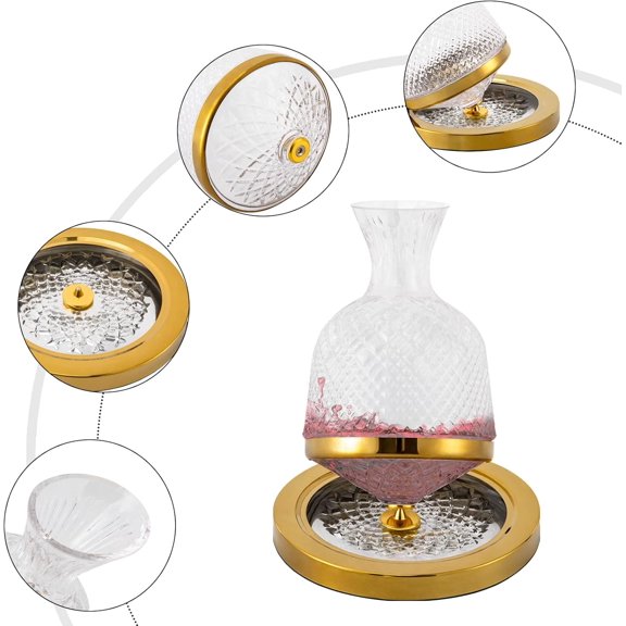 Red Wine Decanter Set 360 Rotating Wine Decanter Set 1500ml/50oz Crystal Glass Body + Stainless Steel Base Rotating Decanter for Wine Liquor Drinker