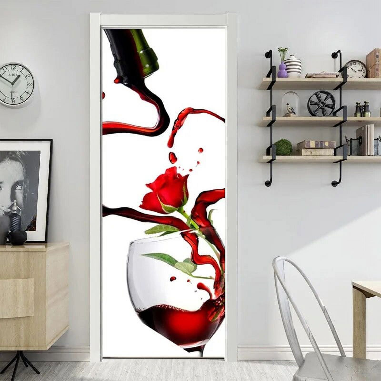 Red Wine Door Sticker Liquor Culture Theme Wallpaper Wineglass Murals PVC Waterproof Self-adhesive Adults Bedroom Decor Poster