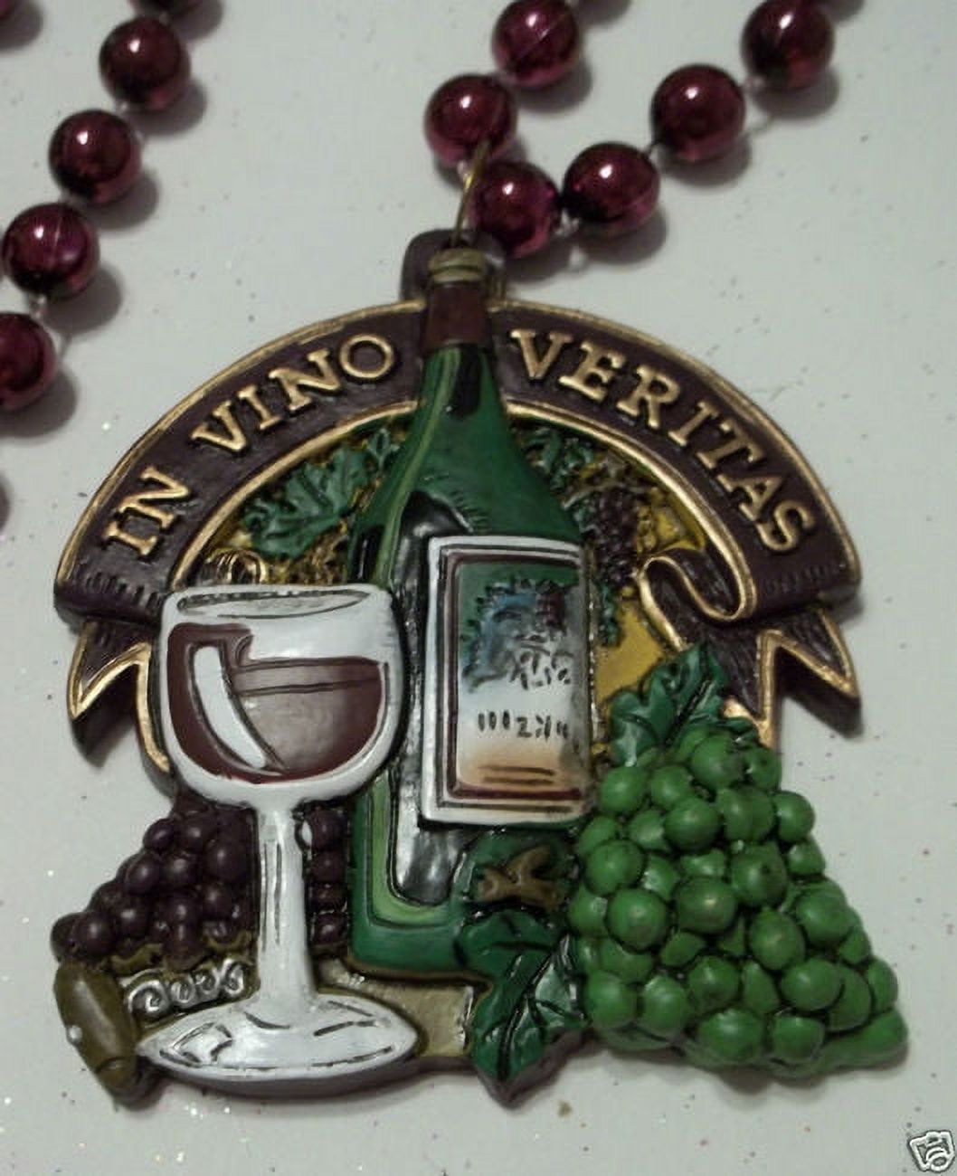 MGMB Red Wine Glass Bottle Grapes In Vino Veritas Mardi Gras Beads Party Necklace