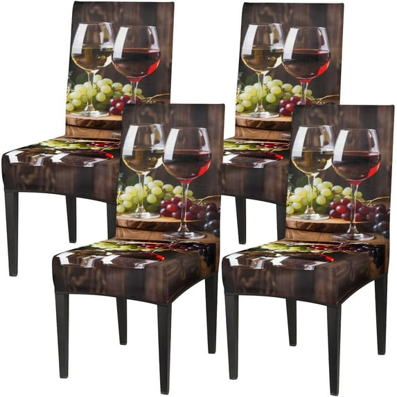 Red Wine Glass Grapes Dining Chair Cover Set of 4 Pack, Stretch Spandex Chair Slipcovers Washable Protector for Home Restaurant Banquet Party