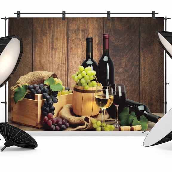 Red Wine Glass Photography Backdrop 7x5FT, Purple Grapes Brown Wood Grain Farms Photo Backdrops, Background for Photography Studio Photo Studio Background, Back Drop for Photoshoot
