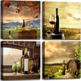 thumbnail image 1 of Red Wine Glasses Canvas Wall Art For Kitchen Dining Room Decor, Rustic Vineyard Paintings & Fruit Grape Artwork Pictures Prints for Bar Living Room Decoration - 16"x16"x4 panel, 1 of 6