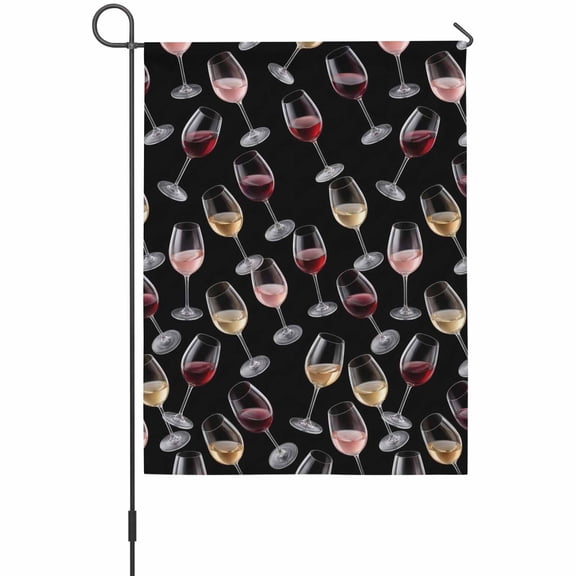 Red Wine Glasses Garden Flag 12 x 18 Inches, Modern Red Gold Champagne Flutes Black Background Weather Proof Outdoor Patio Flags Double Sided Small Garden Decoration for Yard Outside Home