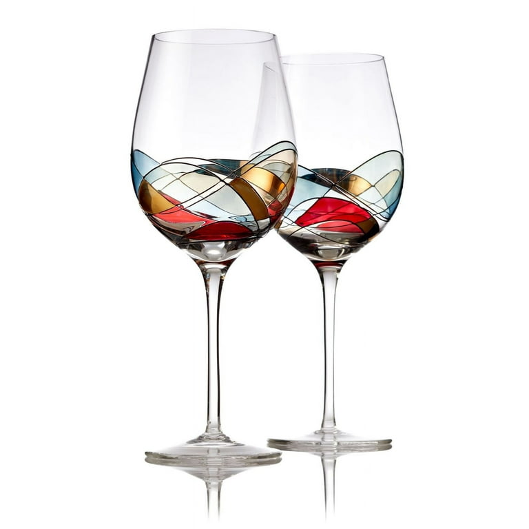 Red Wine Glasses Set of 2, Unique Hand Painted Wine Glasses, Drinkware  Essentials, 11H , 28oz Wine Lover Jumbo Wine Glass, Glassware Gifts Ideas  for