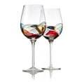 thumbnail image 1 of Red Wine Glasses Set of 2, Unique Hand Painted Wine Glasses, Drinkware Essentials, 11"H , 28oz Wine Lover Jumbo Wine Glass, Glassware Gifts Ideas for Women Inspired by the 'Duomo di Milano', 1 of 7