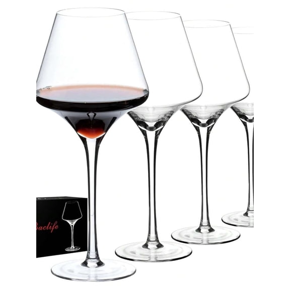 Red Wine Glasses Set of 4, 17.5oz Premium Crystal Wine Glass with Long Stem, Hand Blown Large Burgundy Wine Glasses, Unique Luxury Gift for Wedding, Anniversary, and Christmas