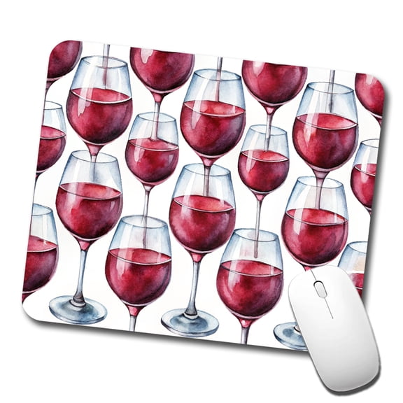 Red Wine Glasses Watercolor Mouse Pad Low Profile Gaming Mat