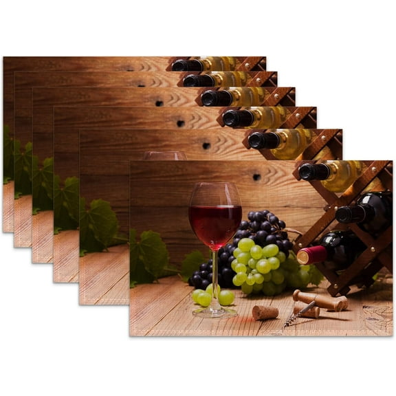 Red Wine Grapes Placemats for Dining Table Set of 6,Glass Cup Place Mats for Home Party Kitchen Indoor Holiday Rustic Washable Heat Resistant Table Mats 12 x 18 Inch