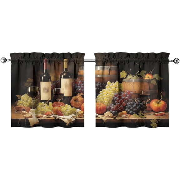 Red Wine Kitchen Curtains Valances and Tiers Set for Windows, Grape Bathroom Window Curtain Valance 2 Piece Sets,Kitchen Decor for Living Room,27.5"x24"