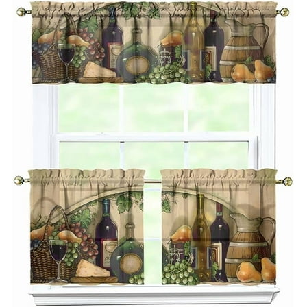 Red Wine Kitchen Curtains Valances and Tiers Set for Windows, Grape Bathroom Window Curtain Valance 3 Piece Sets,Kitchen Decor for Living Room,54"x 24"