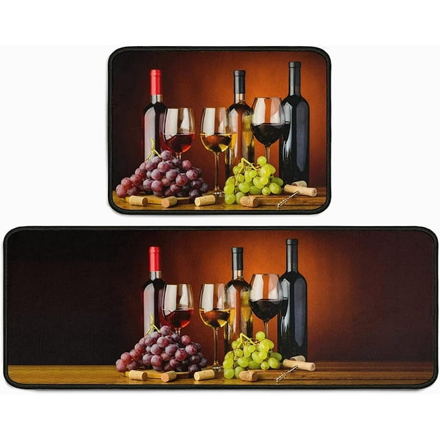 Red Wine Kitchen Rugs 2 Piece Set Washable Runner Rug Christmas Gift