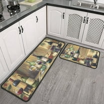 Red Wine Kitchen Rugs and Mats Non Skid Washable Set Of 2, Grapes and Wine Bottles Kitchen Mats for Floor, Farmhouse Kitchen Runner Rug, Romantic Kitchen Decor