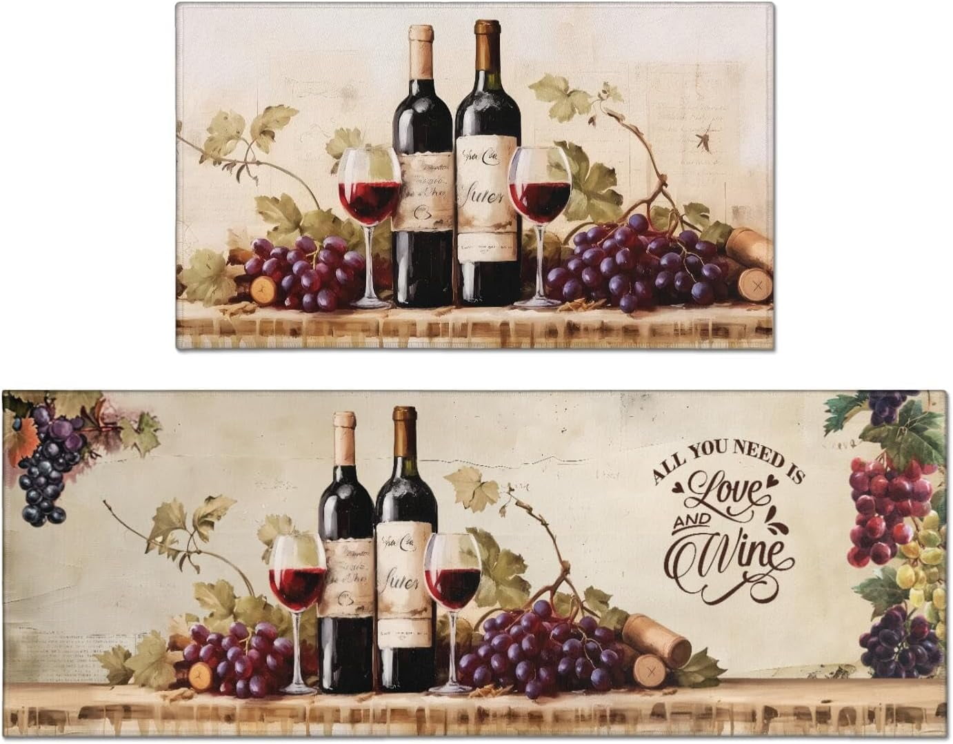 Red Wine Kitchen Rugs Sets of 2, Grapes Vintage Farmhouse Home Kitchen ...