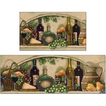 Red Wine Kitchen Rugs Sets of 2, Grapes Vintage Farmhouse Home Kitchen Rugs and Mats, Washable Non Skid Absorbent Microfiber Kitchen Floor Decor Mat 17"x 47" 17"x 30"