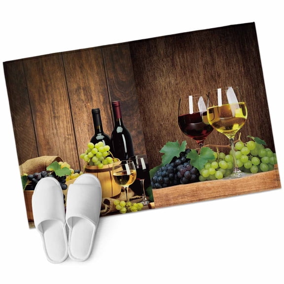 Red Wine Large Area Rugs for Bedroom Living Room, Soft Non Slip Carpet Bedside Rug, Grapes Glasses Country Wooden Farmhouse Rectangular Floor Cover Kitchen Accent Rug 2'x3' for Dining Room/Office