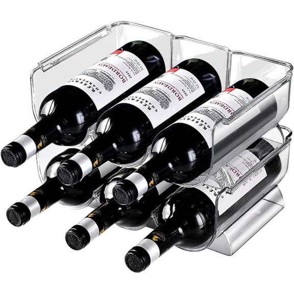 Red Wine Organizer, Plastic Stackable Wine Bottle Holders, Wine and Drink Organizer Shelf for Kitchen Countertop, Cabinet, Fridge, Transparent - Holds 3 Bottles - 2 Pack