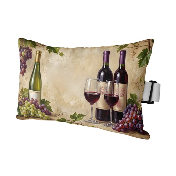 Red Wine Outdoor Pillows for Chaise Lounge Chair Waterproof Lumbar Pillows with Insert&Adjustable Elastic Strap Beach Headrest Pillow Grapes Rustic Bottles Farmhouse Italian Manor Pool Pillow 11"x16"