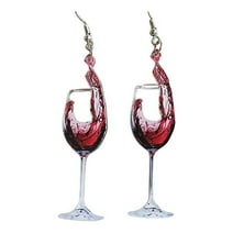 Red Wine Shaped Earring Earrings Dangles 3D Glass Frosty Country Alcohol Drink Goth Gothic Punk Y2K Barista Espresso Cup Mug Saucer Red Rose Cafe Art